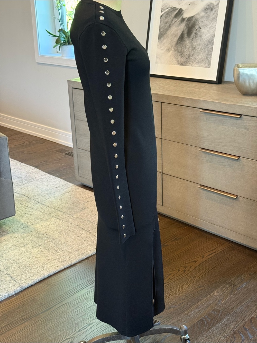 Stella McCartney Black Long-Sleeve Knitted Midi Dress with Studded Detail - Picture 6 of 7